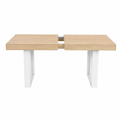 Table de salle à manger rectangulaire extensible, longueur 160-200 cm - Bois et blanc