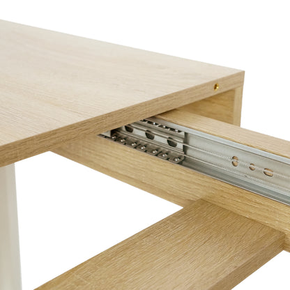Table de salle à manger rectangulaire extensible, longueur 160-200 cm - Bois et blanc