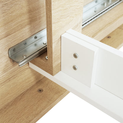 Table de salle à manger rectangulaire extensible, longueur 160-200 cm - Bois et blanc