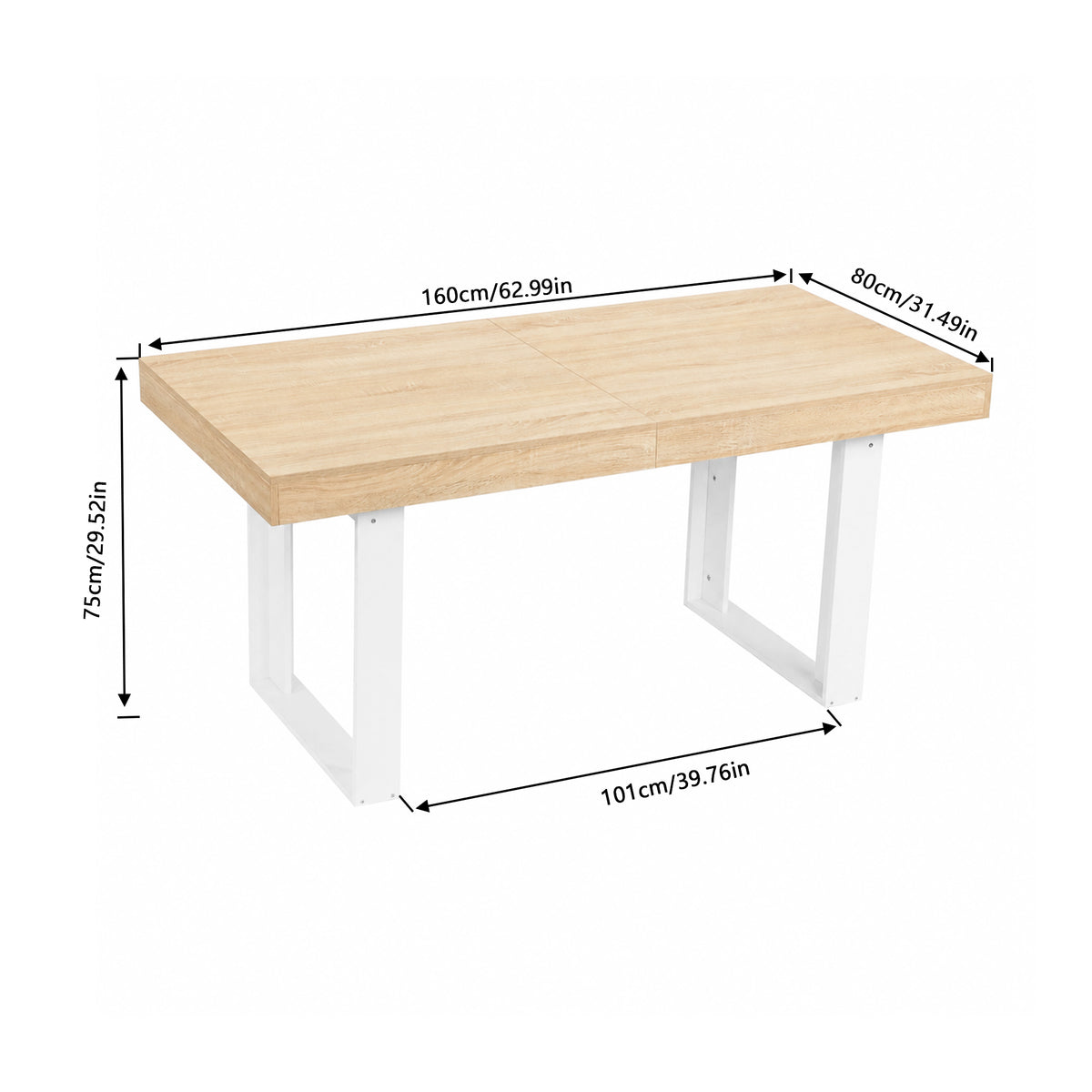 Table de salle à manger rectangulaire extensible, longueur 160-200 cm - Bois et blanc