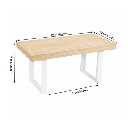 Table de salle à manger rectangulaire extensible, longueur 160-200 cm - Bois et blanc