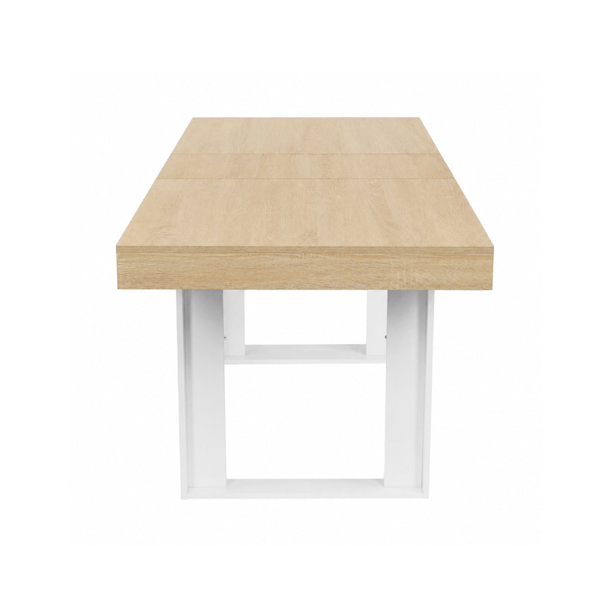 Table de salle à manger rectangulaire extensible, longueur 160-200 cm - Bois et blanc