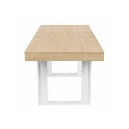 Table de salle à manger rectangulaire extensible, longueur 160-200 cm - Bois et blanc
