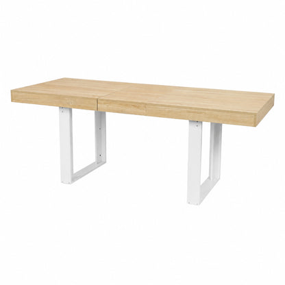 Table de salle à manger rectangulaire extensible, longueur 160-200 cm - Bois et blanc
