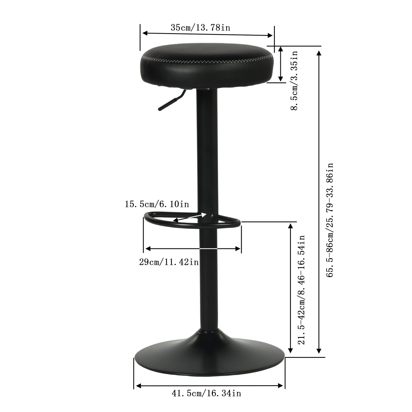 Tabourets de bar modernes réglables HAZLET avec repose-pieds, lot de 2 - Noir