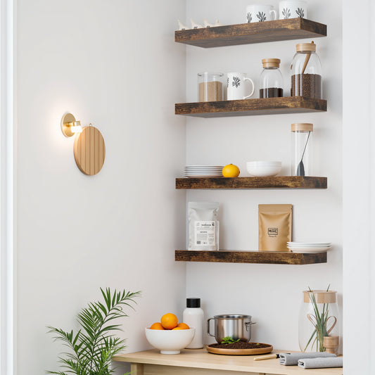 Lot de 4 étagères murales flottantes pour chambre, salon et cuisine - Noir/Blanc/Couleur feu