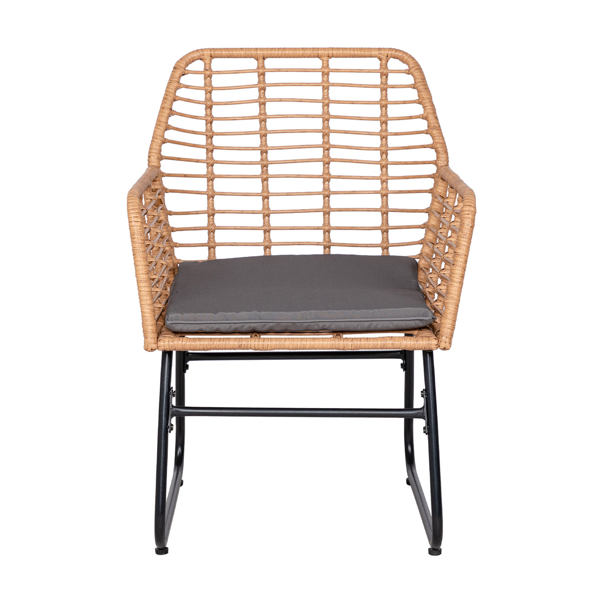 Ensemble de jardin 4 pièces en plastique tressé - Coussins gris - 1 canapé, 2 fauteuils, 1 table basse