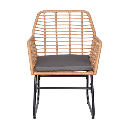 Ensemble de jardin 4 pièces en plastique tressé - Coussins gris - 1 canapé, 2 fauteuils, 1 table basse