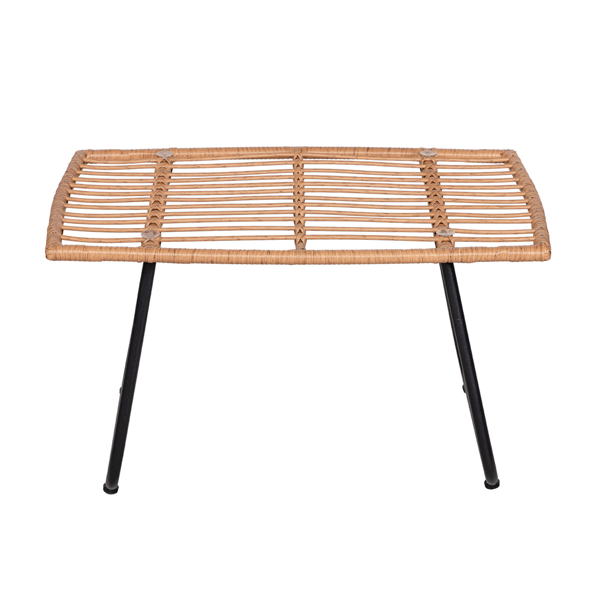 Ensemble de jardin 4 pièces en plastique tressé - Coussins gris - 1 canapé, 2 fauteuils, 1 table basse
