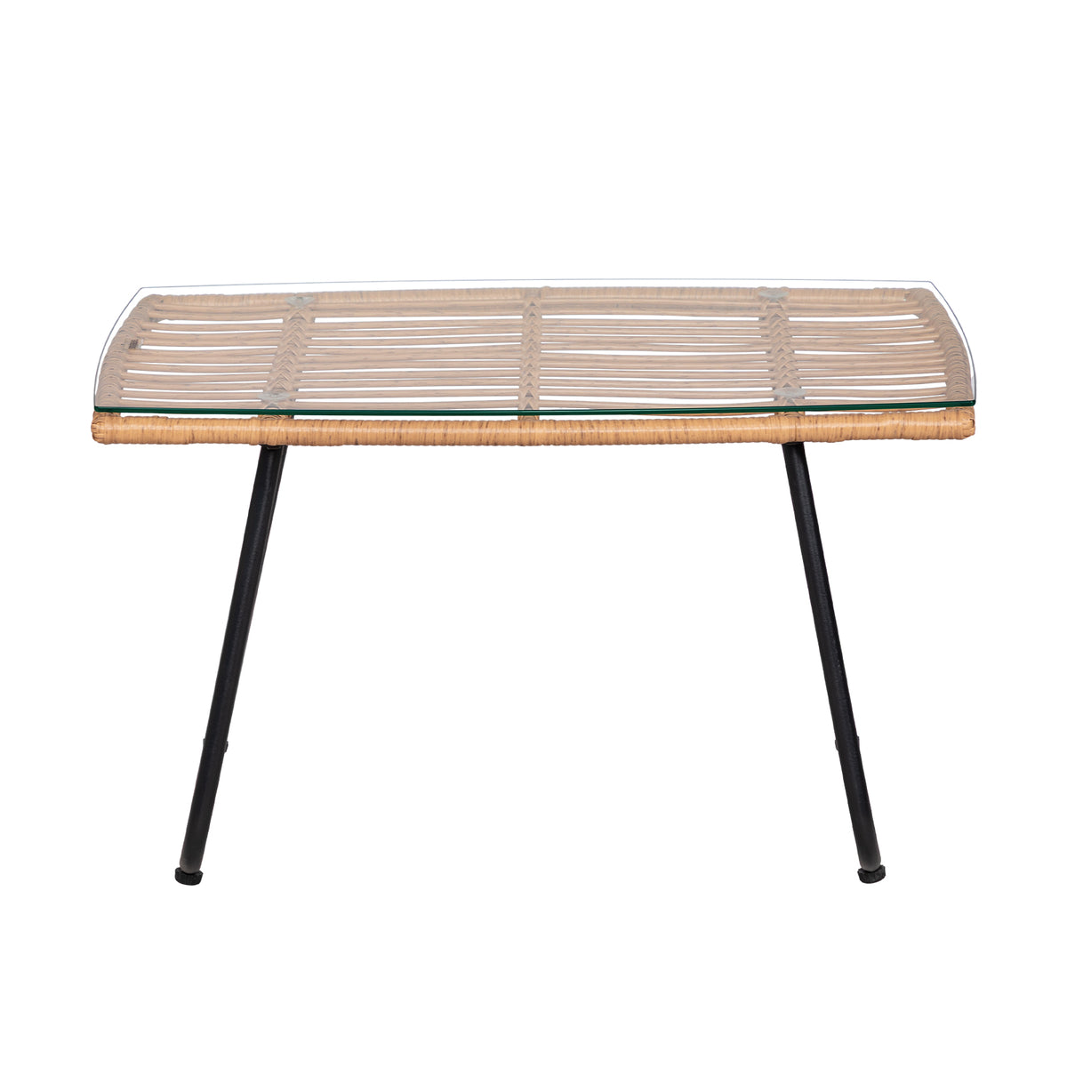 Ensemble de jardin 4 pièces en plastique tressé - Coussins gris - 1 canapé, 2 fauteuils, 1 table basse