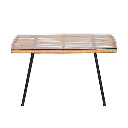 Ensemble de jardin 4 pièces en plastique tressé - Coussins gris - 1 canapé, 2 fauteuils, 1 table basse