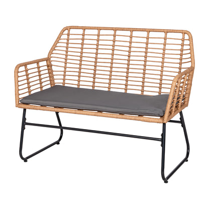 Ensemble de jardin 4 pièces en plastique tressé - Coussins gris - 1 canapé, 2 fauteuils, 1 table basse
