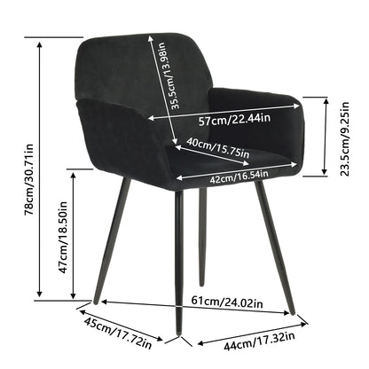 Chaise de salle à manger large avec accoudoirs en velours noir/gris foncé - KAMEY