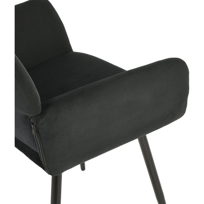 Chaise de salle à manger large avec accoudoirs en velours noir/gris foncé - KAMEY