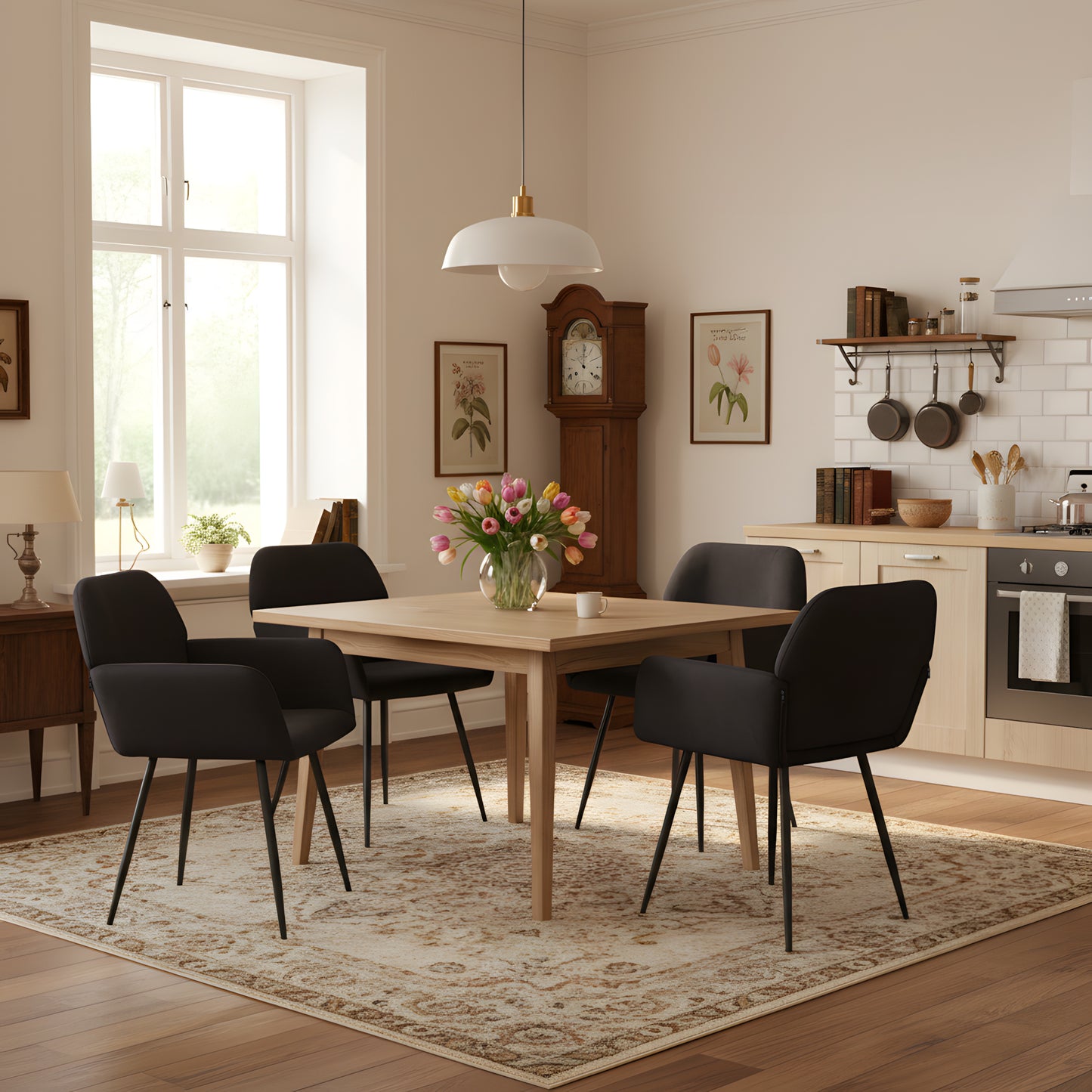 Chaise de salle à manger large avec accoudoirs en velours noir/gris foncé - KAMEY