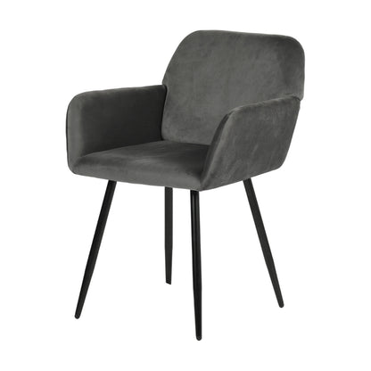 Chaise de salle à manger large avec accoudoirs en velours noir/gris foncé - KAMEY