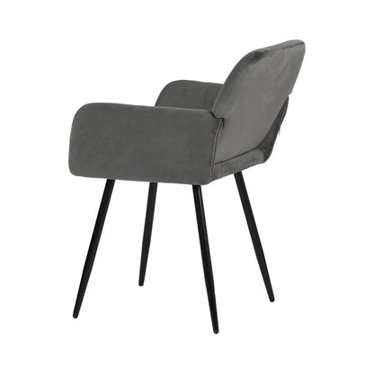 Chaise de salle à manger large avec accoudoirs en velours noir/gris foncé - KAMEY