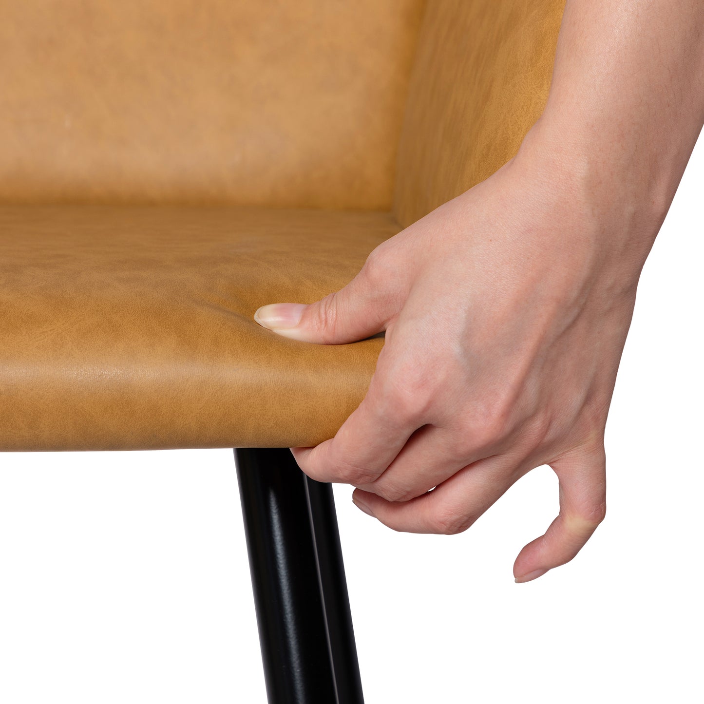 Chaise de salle à manger large avec accoudoirs en similicuir et pieds en fer (lot de 1/2) - Marron