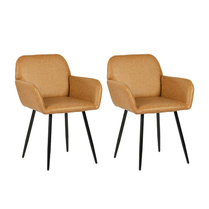 Chaise de salle à manger large avec accoudoirs en similicuir et pieds en fer (lot de 1/2) - Marron