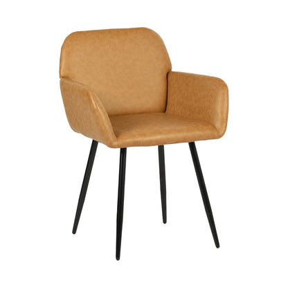 Chaise de salle à manger large avec accoudoirs en similicuir et pieds en fer (lot de 1/2) - Marron