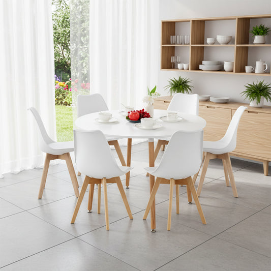 Table de salle à manger ronde 100 cm à 4 pieds - Blanche