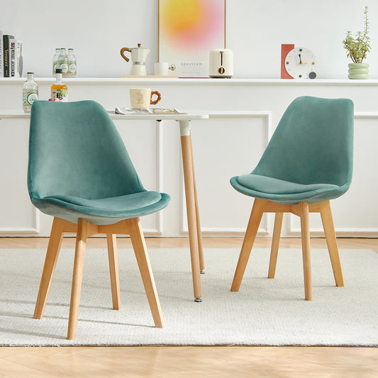 TULIP Chaise rembourrée en velours (Ensemble de 2/4) - Cactus