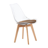 LUCCA Chaise transparente avec Pieds en Bois de Frêne et Coussin en Daim Brun