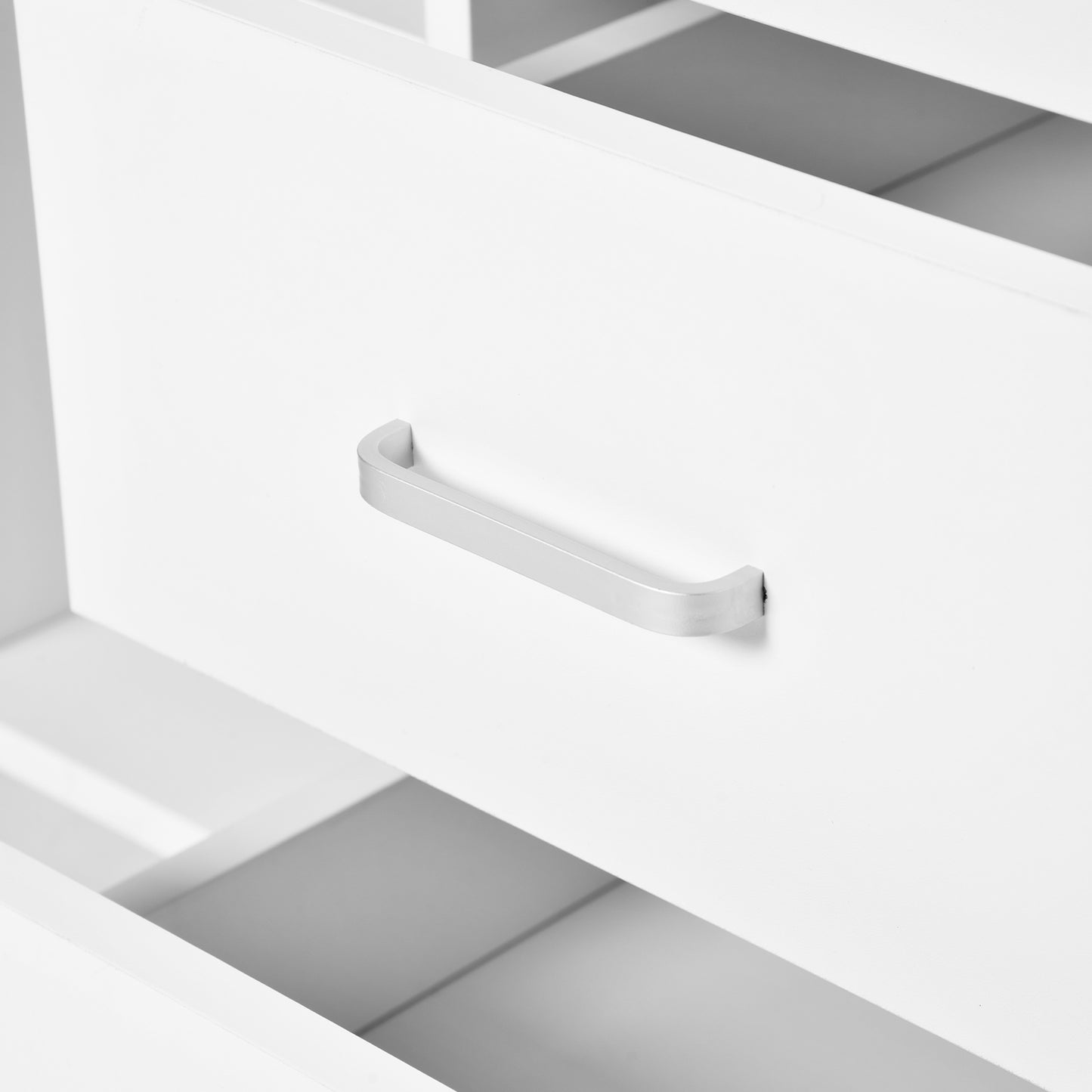 Classeur latéral en bois blanc à 3 tiroirs, verrouillable, avec étagères de rangement ouvertes