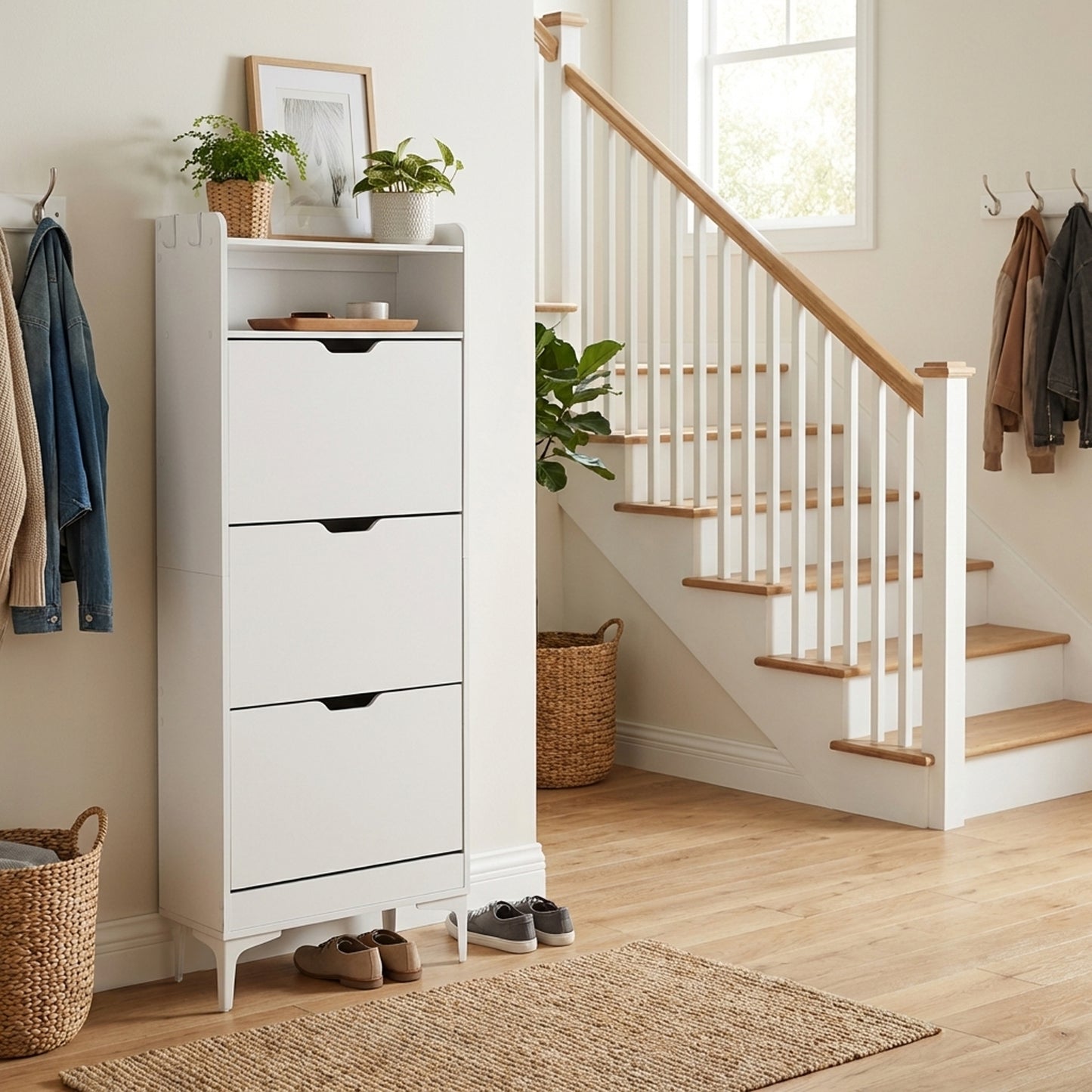 Meuble à chaussures MELVIN à 3 rabats, 60 x 159,3 cm - MDF blanc