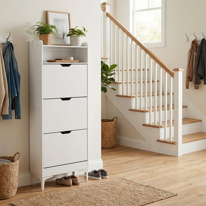 Meuble à chaussures MELVIN à 3 rabats, 60 x 159,3 cm - MDF blanc