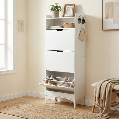 Meuble à chaussures MELVIN à 3 rabats, 60 x 159,3 cm - MDF blanc