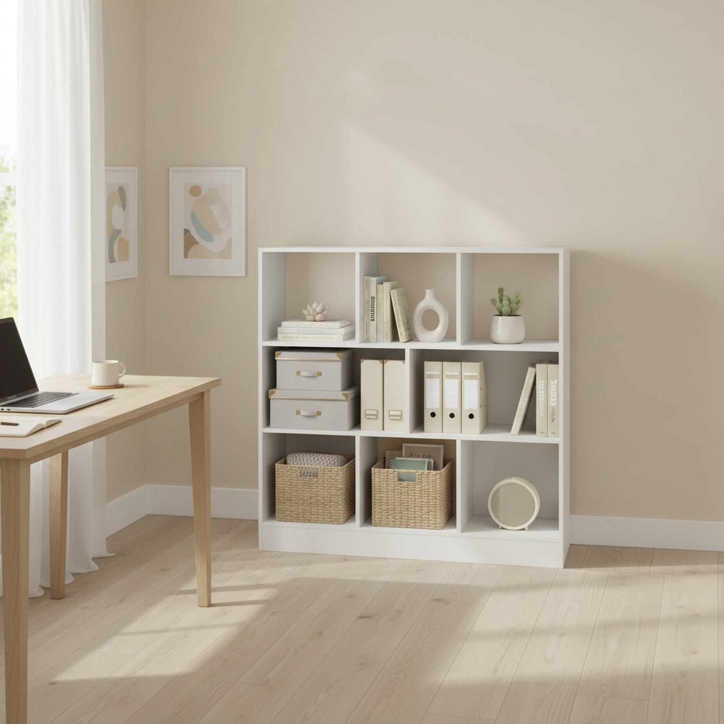 Bookcase Freestanding Storage Unit, 8 Open Compartments-Cloud White