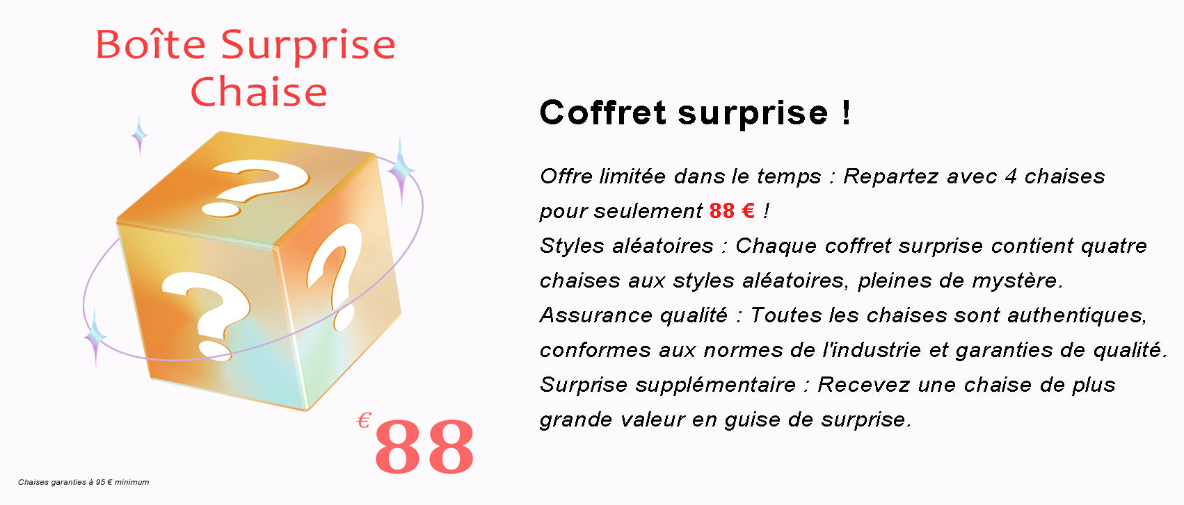 【MYSTERY BOX】Ensemble de 4 chaises design aléatoires - Seulement 88 € ! 