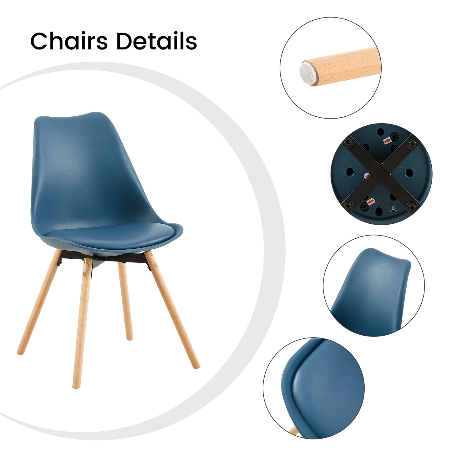 Lot de 4/6 Chaises Latérales OATS – Gris Bleu Clair / Gris Bleu Foncé/Crème glacée verte