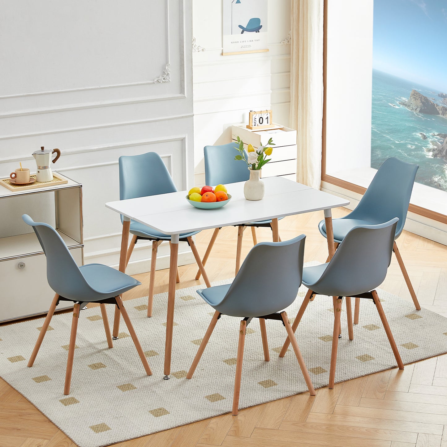 Lot de 4/6 Chaises Latérales OATS – Gris Bleu Clair / Gris Bleu Foncé/Crème glacée verte