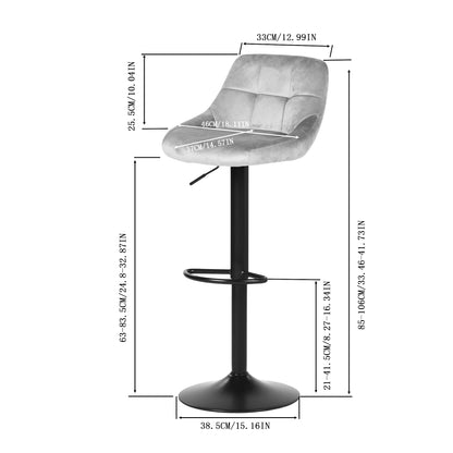 Chaises de bar modernes réglables en velours OLIVET, lot de 2 - Gris