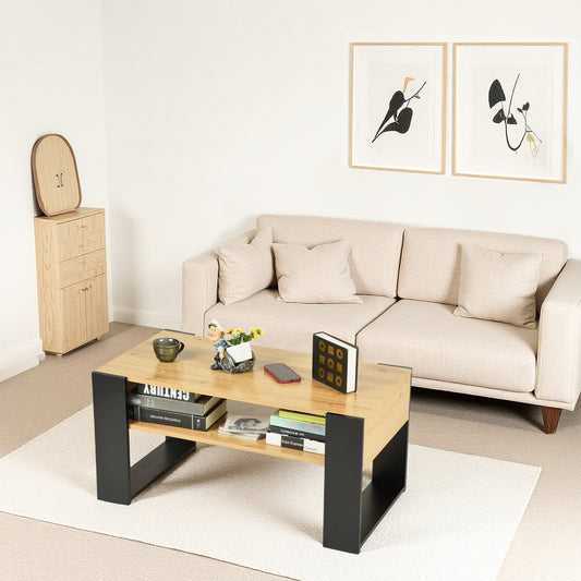 Table Basse avec Étagères, Chêne Doré - OWENS