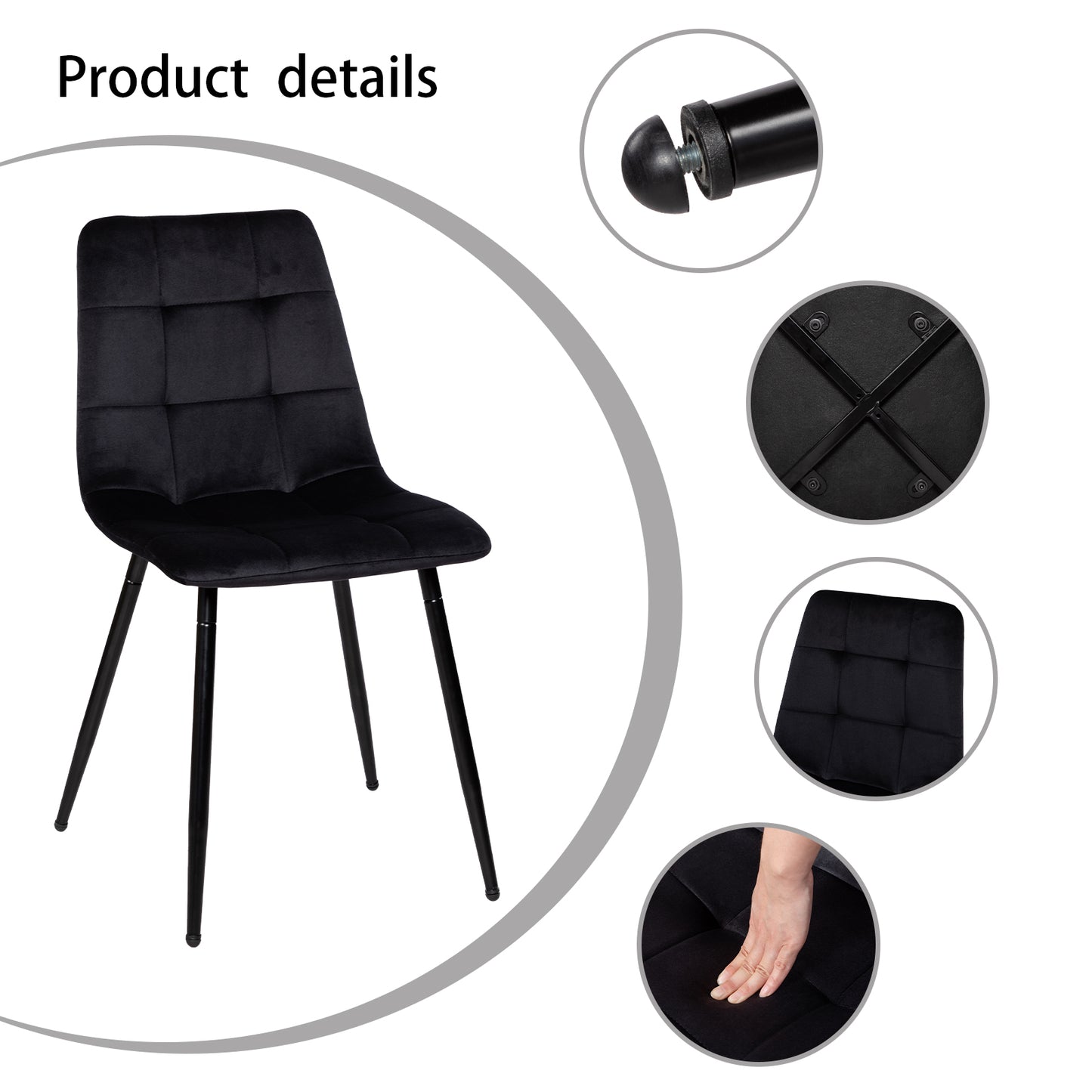 Chaise de salle à manger sans accoudoirs en tissu, pieds en fer noir - Noir/Gris/Marron