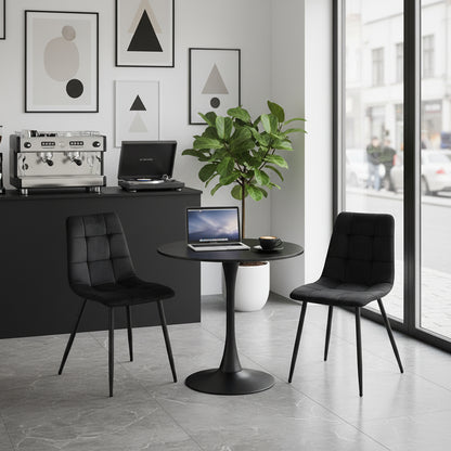 Chaise de salle à manger sans accoudoirs en tissu, pieds en fer noir - Noir/Gris/Marron