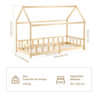 Lit Cabane Simple Pour maison Enfants avec - Bois/Blanc - PINEY