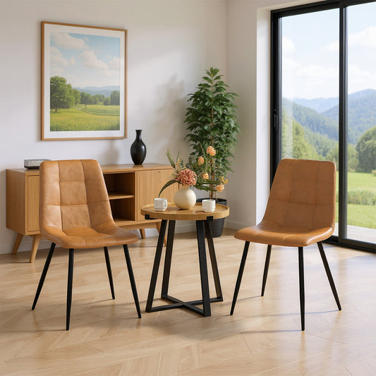 Chaise de salle à manger sans accoudoirs en tissu, pieds en fer noir - Noir/Gris/Marron