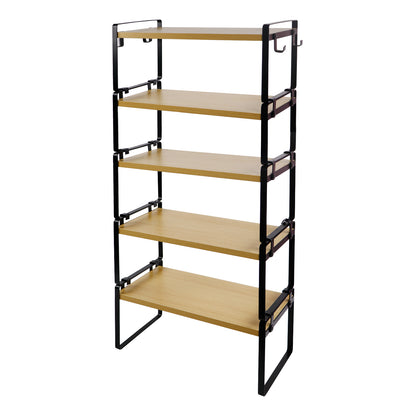 PONCE Étagère de rangement empilable pour cuisine, gain de place, 1/3/5 pièces - Feu/Bois/Blanc