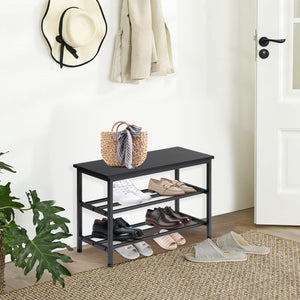 Étagère à chaussures à 3 niveaux, banc à chaussures, étagère de salle de bain avec siège, noir - QUEETS