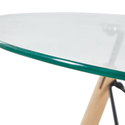 RAY Table à Manger Ronde  en MDF/Verre avec Pieds en Hêtre 80 * 80 * 74 cm - Noir/Blanc/Clair