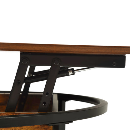 Table basse relevable pour salon avec compartiment caché et prises de courant