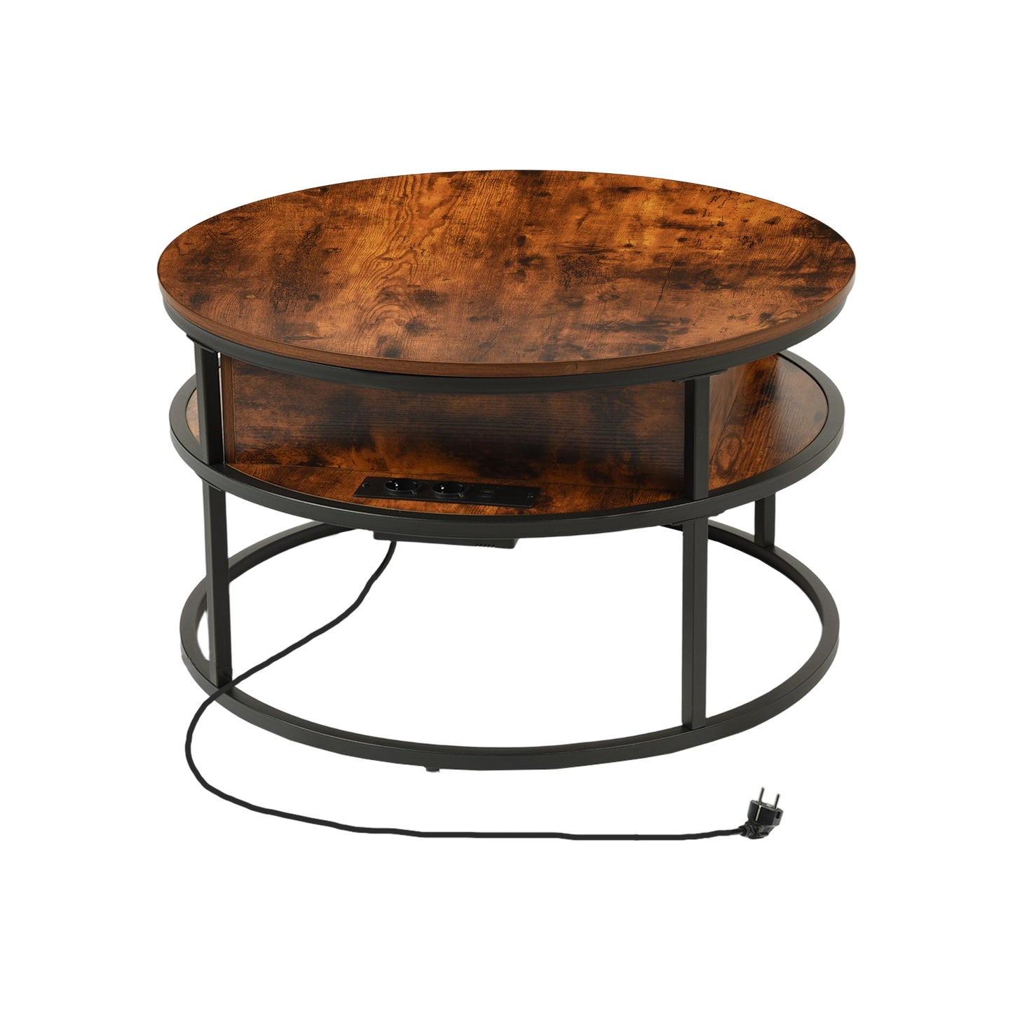Table basse relevable pour salon avec compartiment caché et prises de courant
