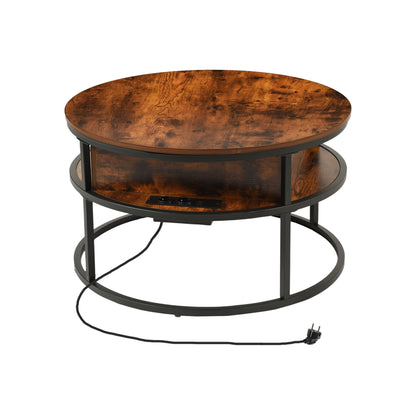 Table basse relevable pour salon avec compartiment caché et prises de courant