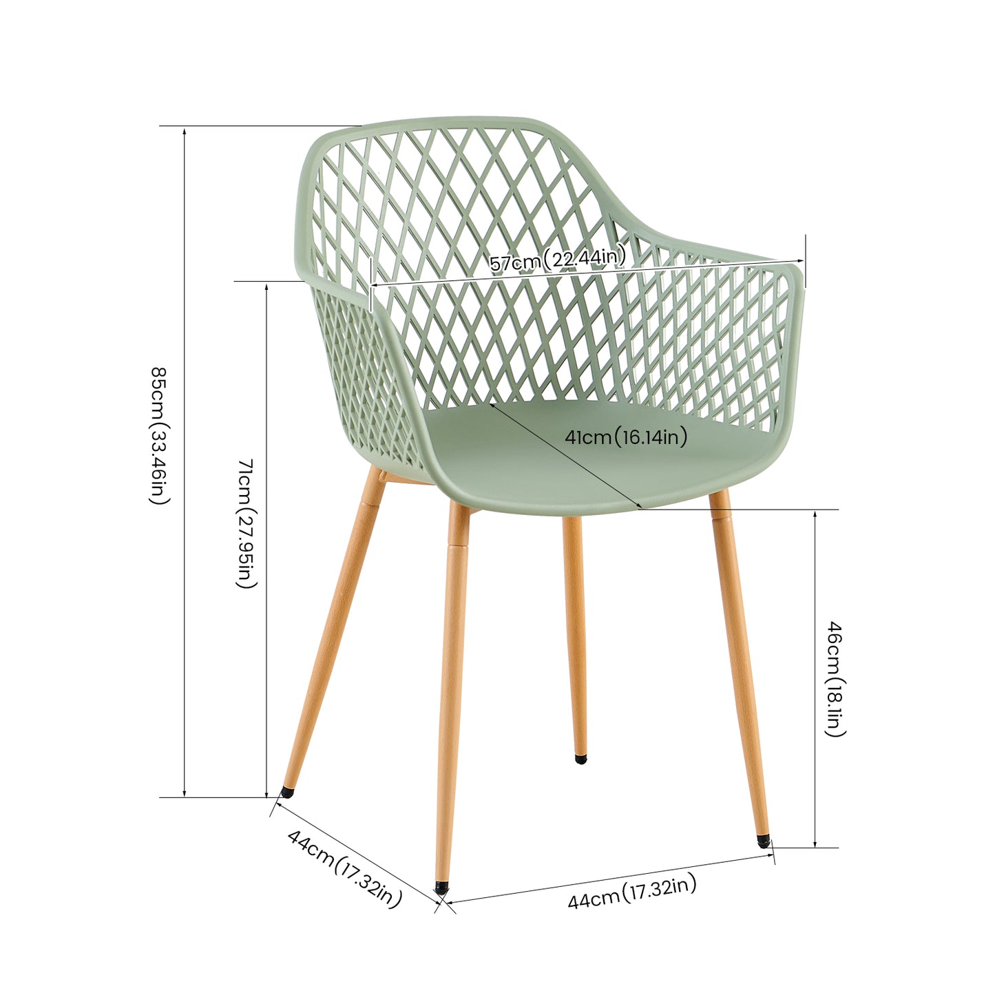 Chaises de salle à manger ROME à accoudoirs ajourés en polypropylène (lot de 4 ou 6) - Vert grisâtre