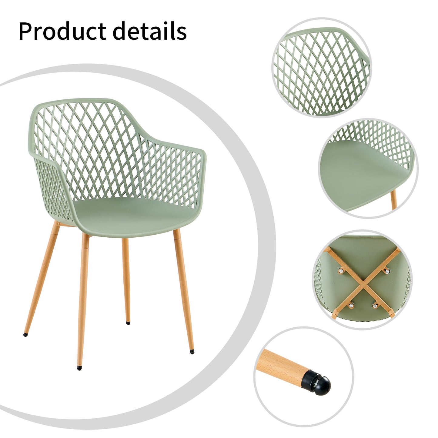 Chaises de salle à manger ROME à accoudoirs ajourés en polypropylène (lot de 4 ou 6) - Vert grisâtre