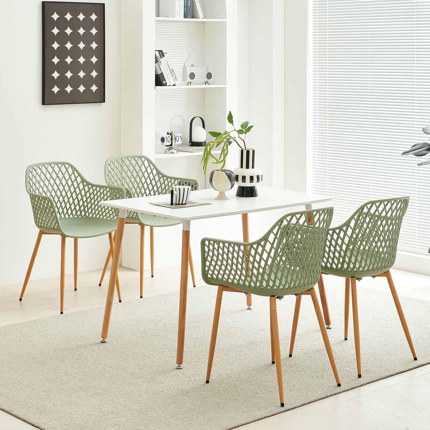 Chaises de salle à manger ROME à accoudoirs ajourés en polypropylène (lot de 4 ou 6) - Vert grisâtre